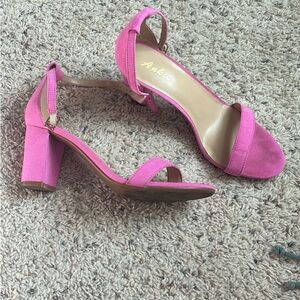 Pink Ankle Strap Block Heel Sandals
